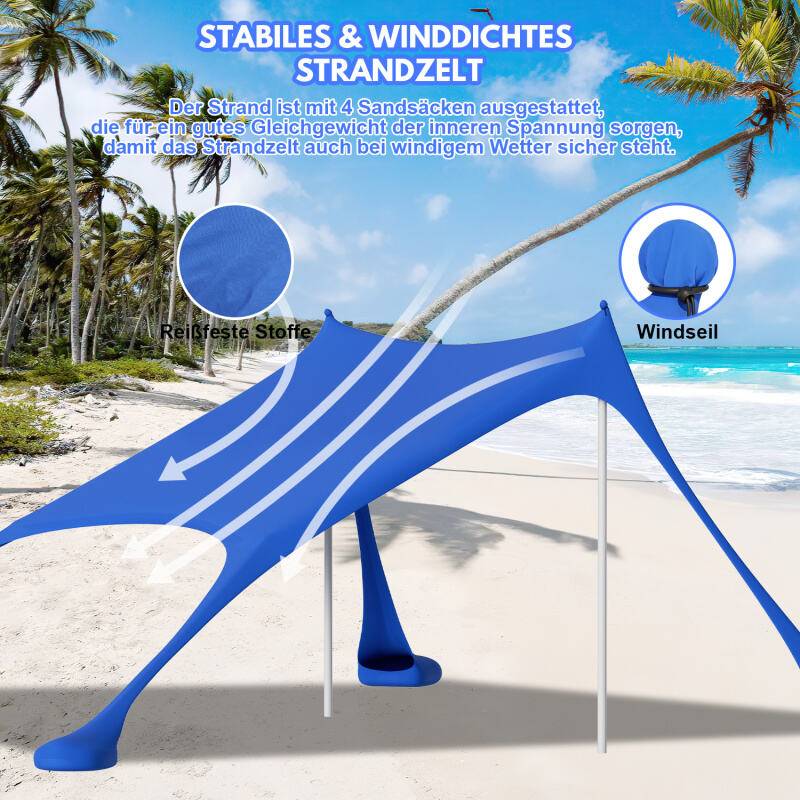 Strandmuschel Lycra Sonnensegel Sonnendach Sonnenschutz Sonnenzelt Sandsaecken Tragbar UV Schutz 50+ Wasserfest mit Tragetasche Strandmuschel fuer