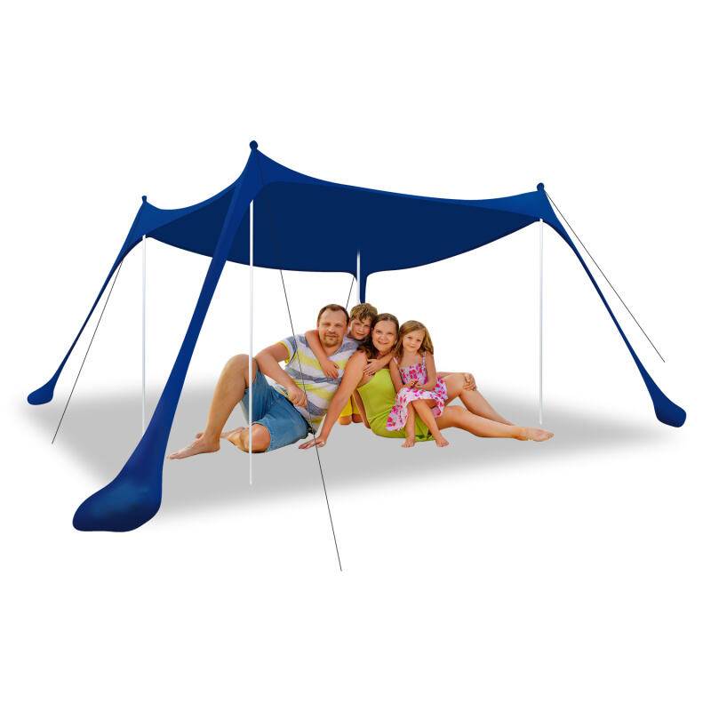 Strandmuschel UV Schutz 50+ Lycra Sonnendach Sonnenschutz Sonnenzelt Sonnensegel Sandsaecken Tragbar Wasserfest mit Tragetasche Strandmuschel fuer