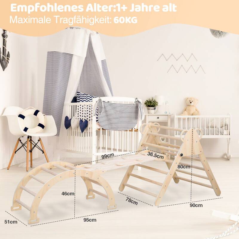 kletterdreieck Klettergerüst Indoor Kletterleiter aus Holz für Kleinkinder ab 2 Jahre