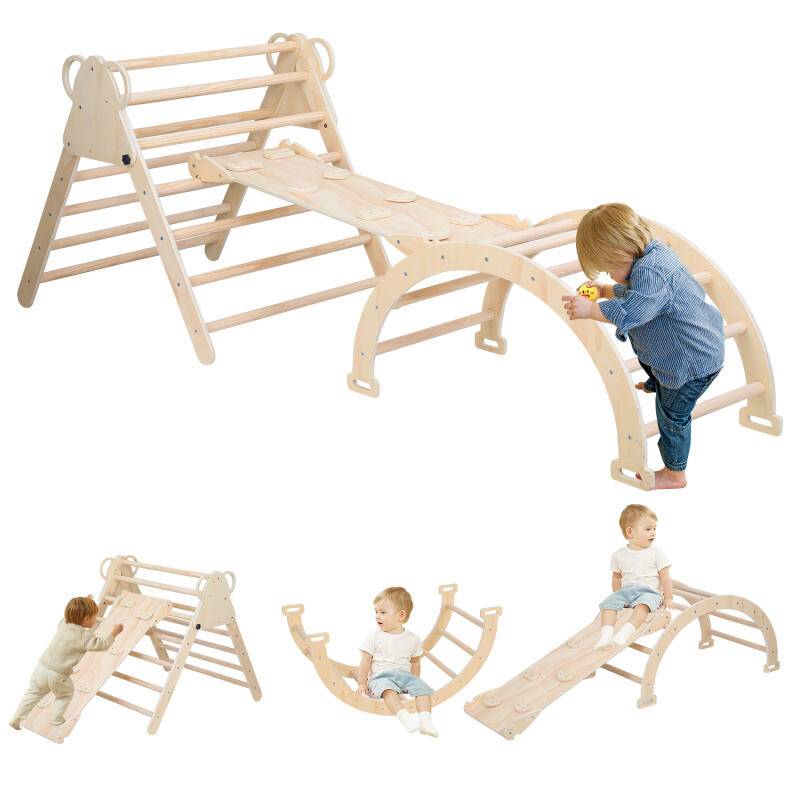 Kletterdreieck Klettergerüst mit Rampe Kletterdreieck Set aus Holz Spielplatz für Kinder