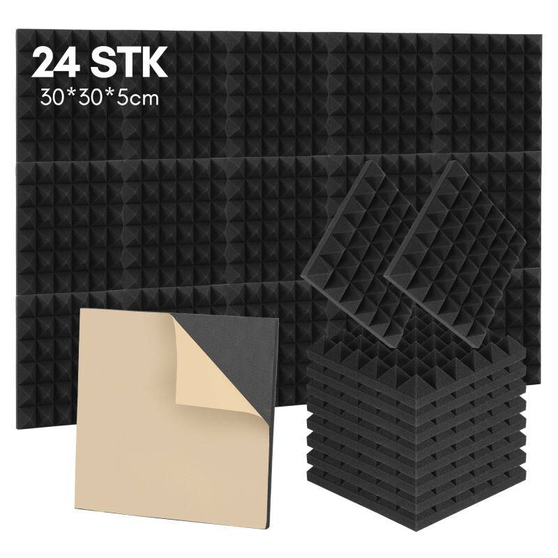24X Akustikschaumstoff Selbstklebend Schwarz Absorber Pyramiden schaumstoffe,30x30x5cm
