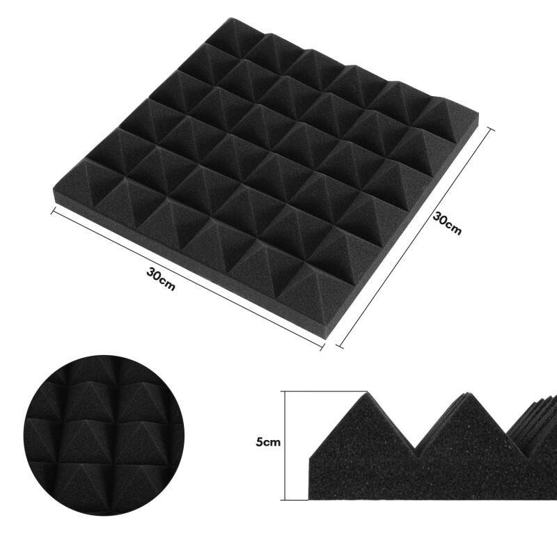 24X Akustikschaumstoff Selbstklebend Schwarz Absorber Pyramiden schaumstoffe,30x30x5cm