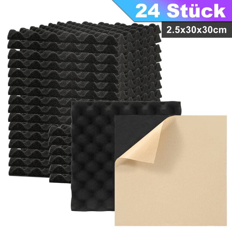 24X Akustikschaumstoff Selbstklebend Schwarz Absorber Wellenmuster schaumstoffe,30x30x2.5cm
