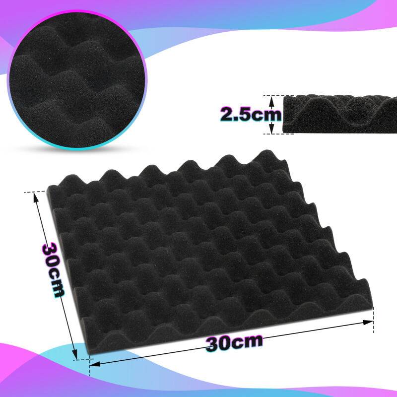 24X Akustikschaumstoff Selbstklebend Schwarz Absorber Wellenmuster schaumstoffe,30x30x2.5cm