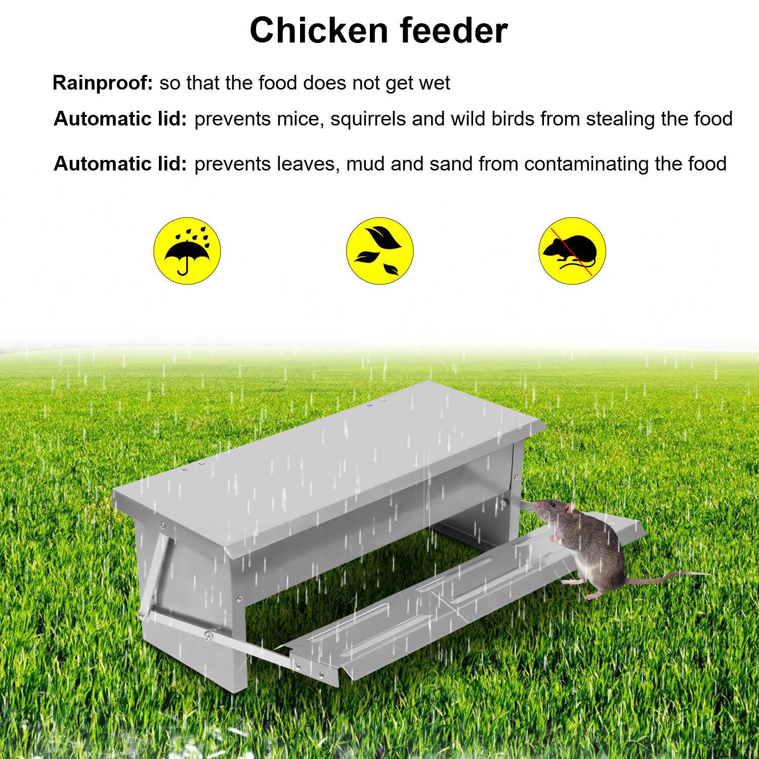 Futterautomat Hühner Futterspender 5kg Tröge, mit Deckel, futtertrog hühner, Wetterfester Fußpedal selbstöffnender Futtertrog, für Hühner, Ente