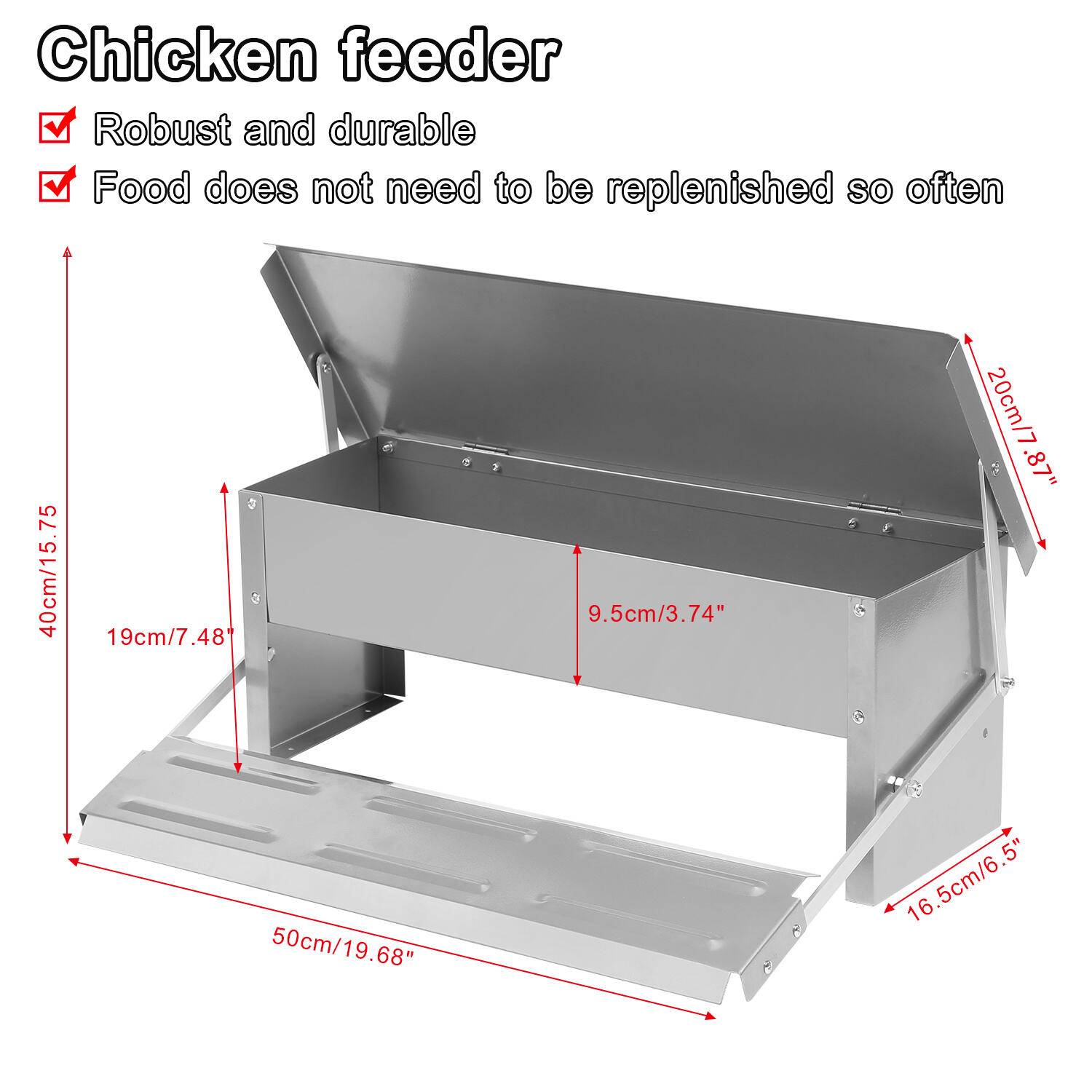 Futterautomat Hühner Hühnerfutterautomat aus Verzinkter Stahl 5KG Futterspender Futtertrog mit Automatisches Pedal und Wasserfest Decke Hühnerfutte