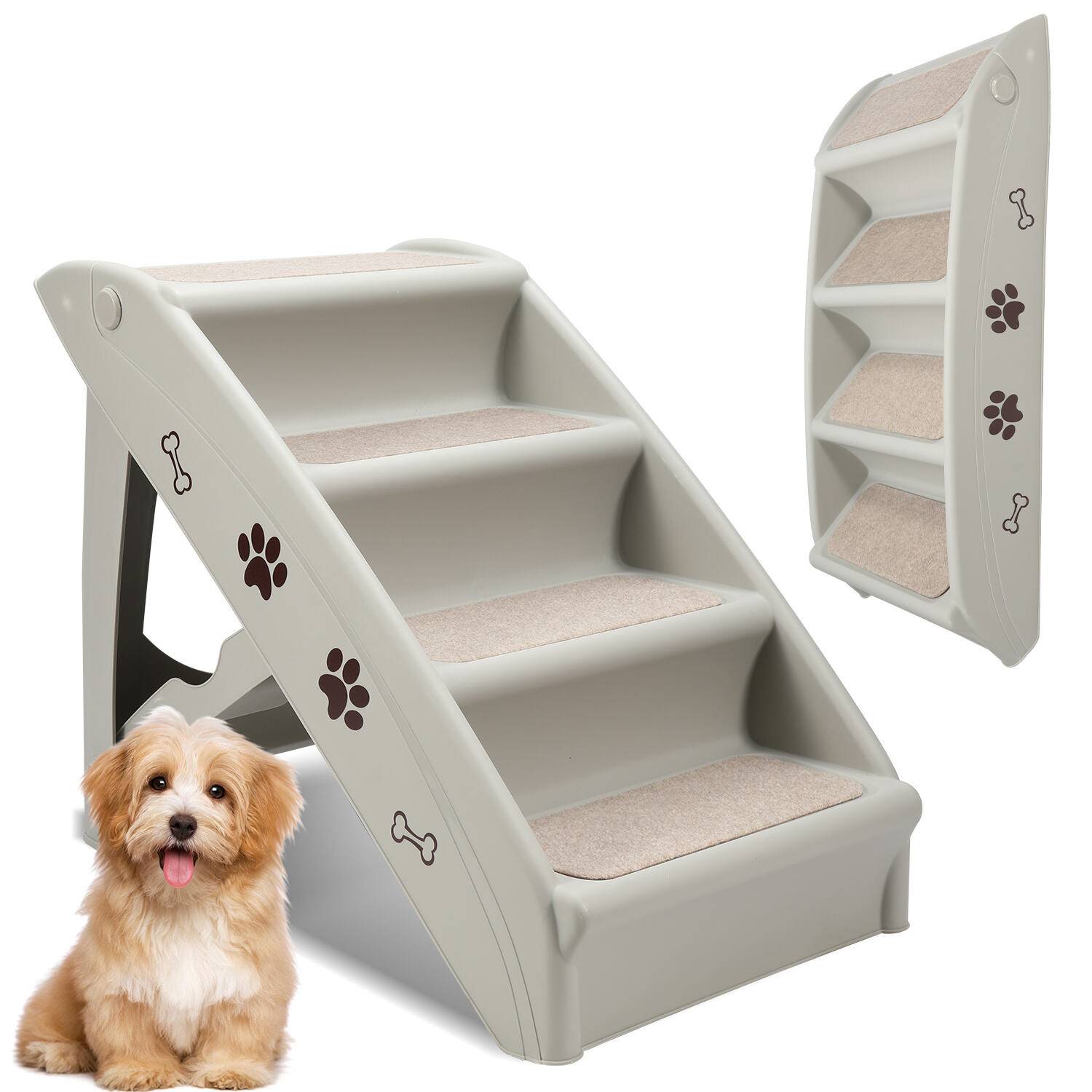 Hundetreppe 4-Stufen Hunderampe für Hunde & Katzen bis max.75 kg Klappbar Haustiertreppe Tiertreppe für Auto und Innenbereich