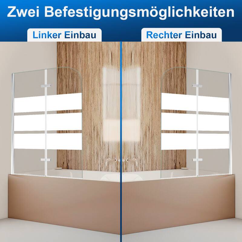 Badewannenaufsatz Duschwand Faltwand Badewanne Duschabtrennung aus 6mm NANO 180° ESG Klar Glas Rechts-und Links montierbar 2-teilig faltbar