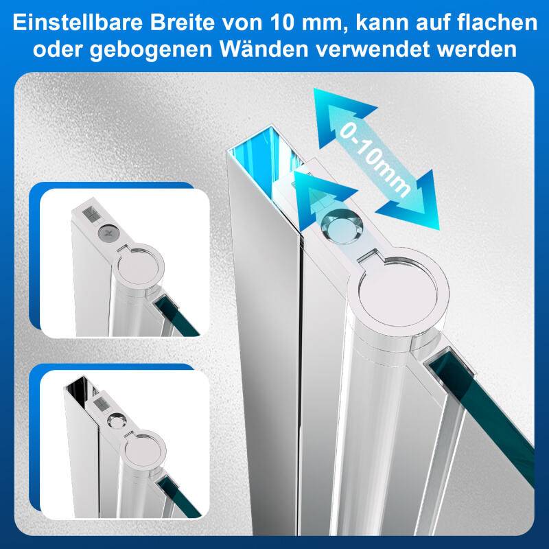 Badewannenaufsatz faltbar Klar NANO Glas ESG 6mm Duschabtrennung für Badewannen 3-teilig faltbar 120*140CM weiß
