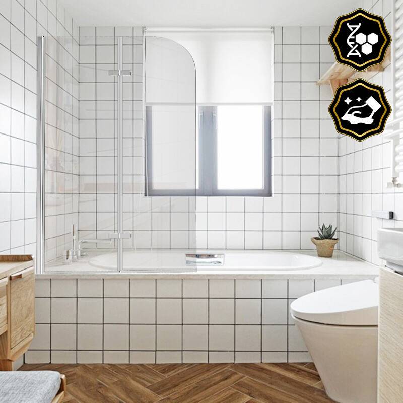Badewannenaufsatz Faltwand Badewanne Duschabtrennung Duschwand aus 6mm NANO einfach-Reinigung Beschichtung 182° ESG Klar Glas 2-teilig faltbar
