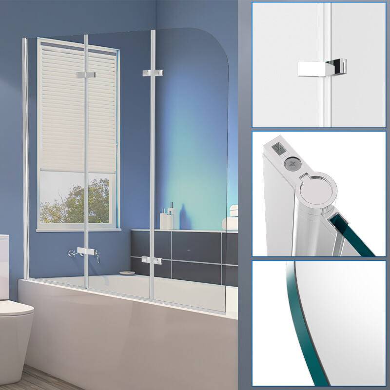 Badewannenaufsatz Duschwand Faltwand Badewanne Duschabtrennung aus 6mm NANO 180° ESG Klar Glas Rechts-und Links montierbar 3-teilig faltbar