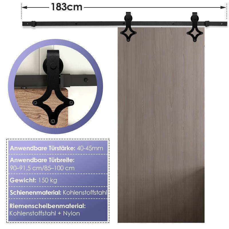 Schiebetürsystem Bodenführungsrolle Laufschiene Schiebetürbeschlag—Diamond—183cm