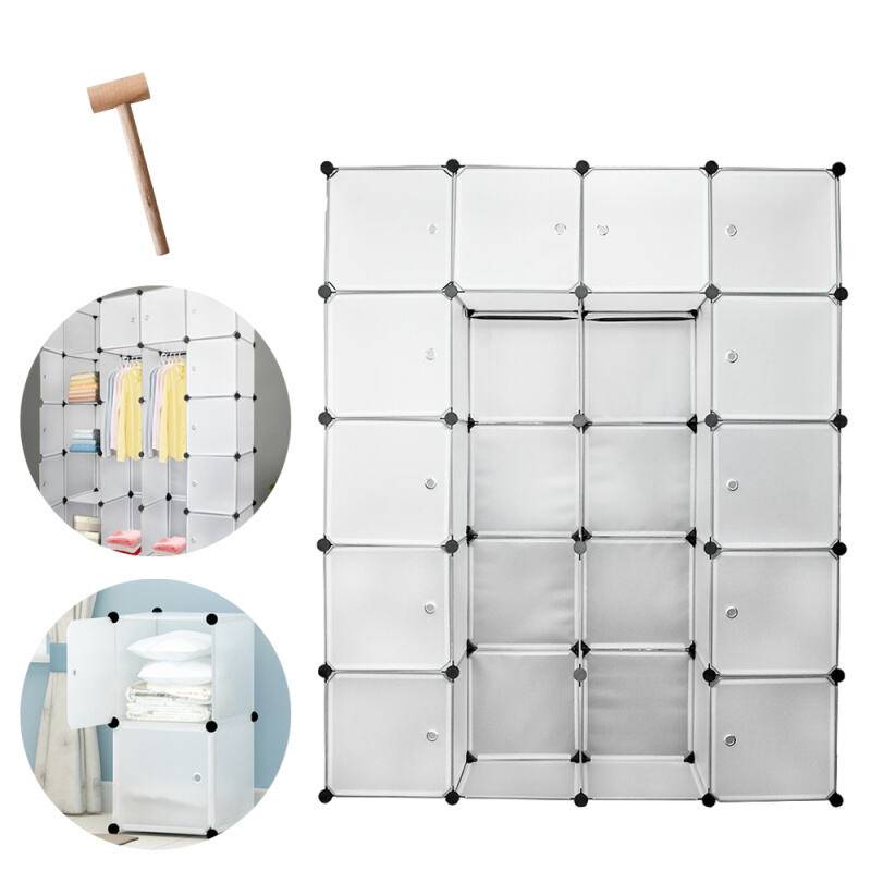 Regalsystem Kleiderschrank Kleiderschrank DIY Kunststoff Garderobe für Miethaus Stapelbar 20 Boxen/Weiß