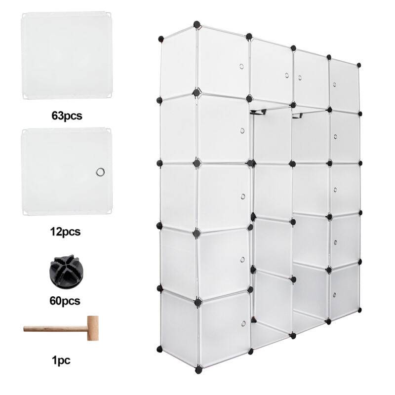 Regalsystem Kleiderschrank Kleiderschrank DIY Kunststoff Garderobe für Miethaus Stapelbar 20 Boxen/Weiß