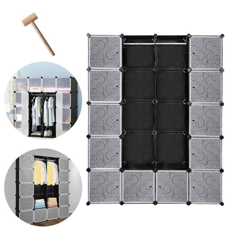 Regalsystem Kleiderschrank Kleiderschrank DIY Kunststoff Garderobe für Miethaus Stapelbar 20 Boxen/Dekor bedruckt