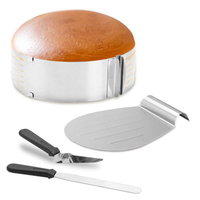 Torten Set Tortenboden 4tlg aus Edelstahl - Tortenheber Tortenschneider Schneidhilfe - Kuchen Boden Heber Messer Tortenring 23-30cm