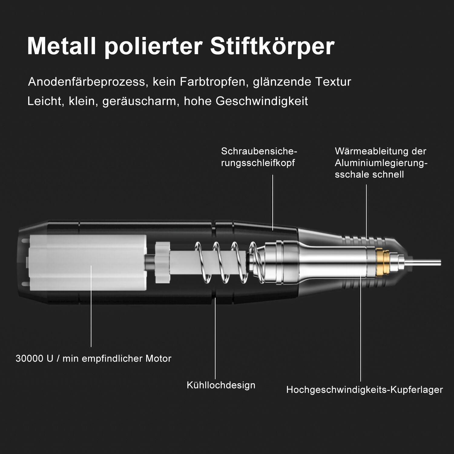 Nagelfräser Schleifgerät set Nailart Nagelschleifer Maniküre & Pediküre Set Nagelfräser Grau