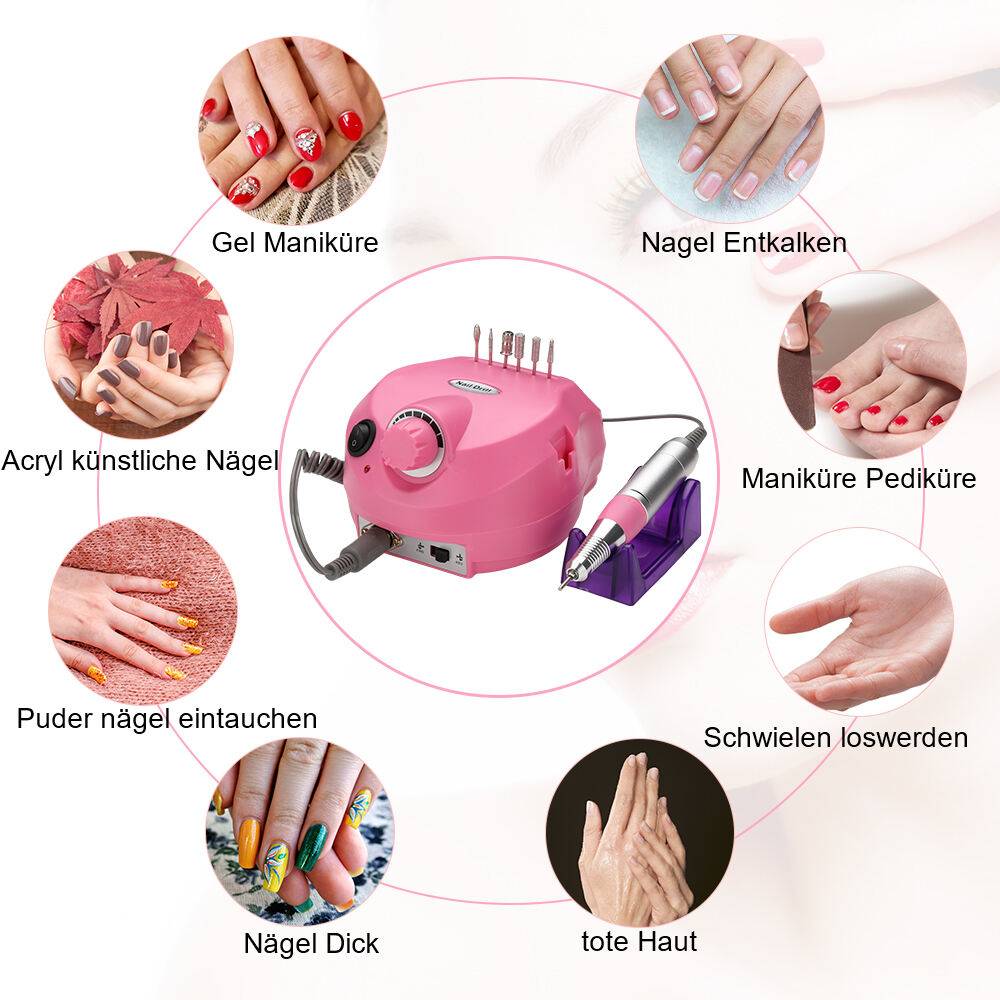 Nagelfräser Schleifgerät set Nailart Nagelschleifer Maniküre & Pediküre Set Nagelfräser Rosa