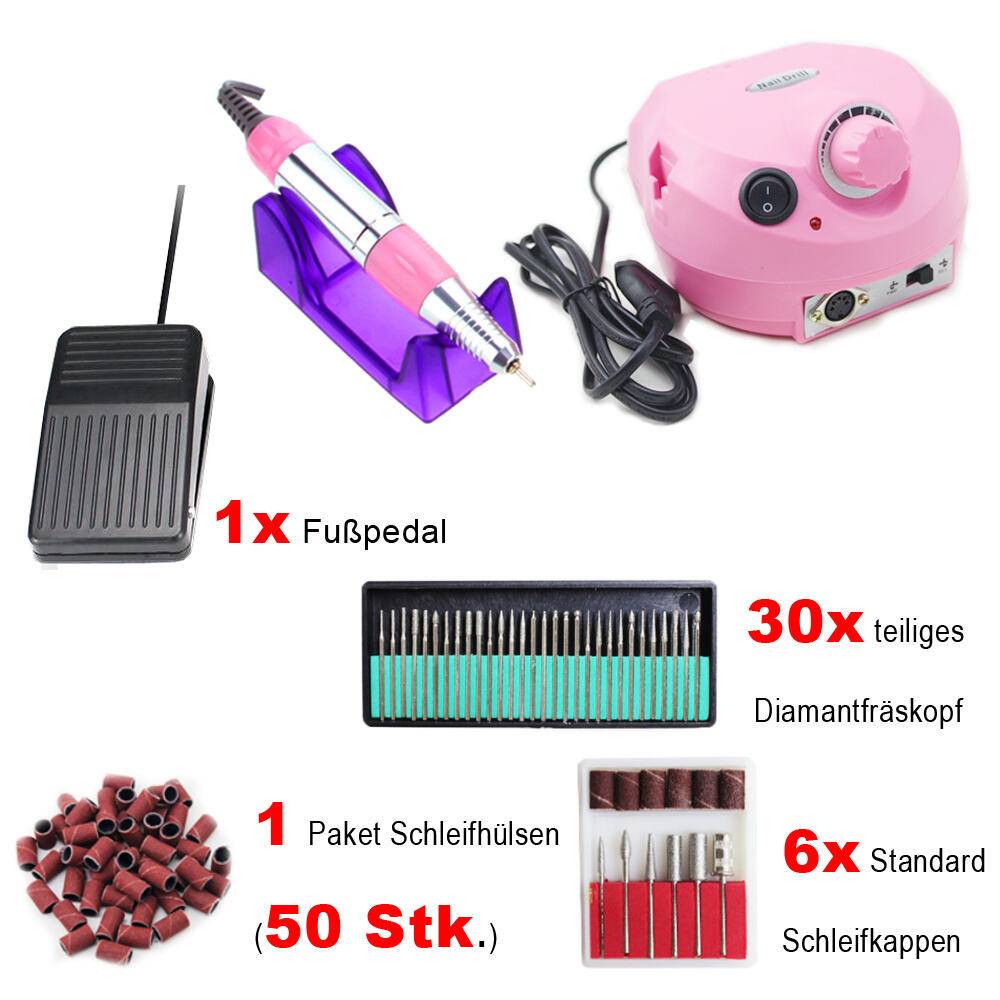 Nagelfräser Schleifgerät set Nailart Nagelschleifer Maniküre & Pediküre Set Nagelfräser Rosa