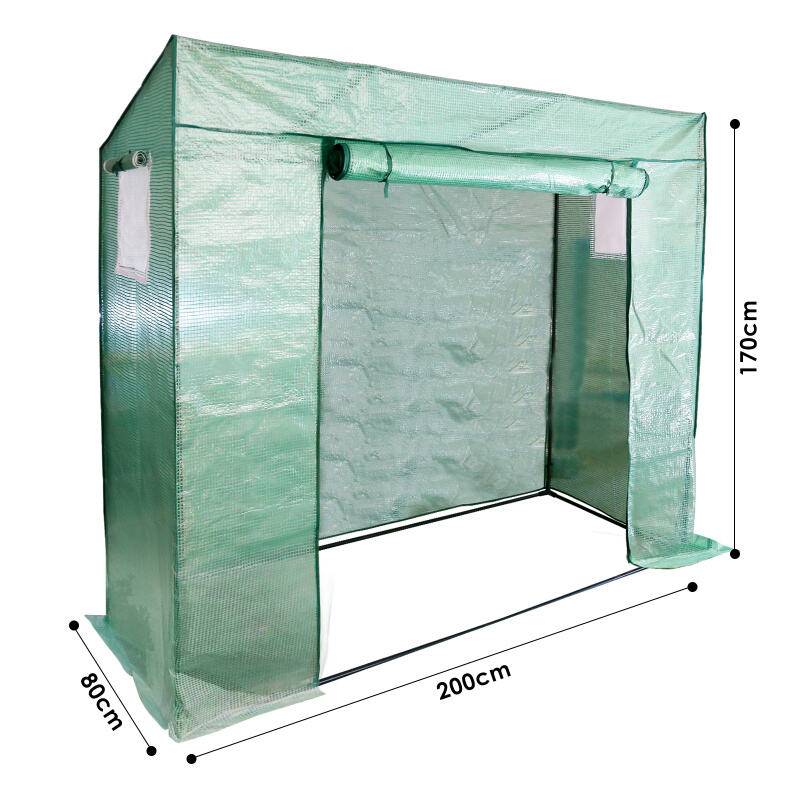 Foliengewächshaus Gewächshaus für Tomaten 200 x 80 x 170/140cm (LxBxH) , mit Gitternetzfolie und Fernster für Garten zur Aufzucht, Grün