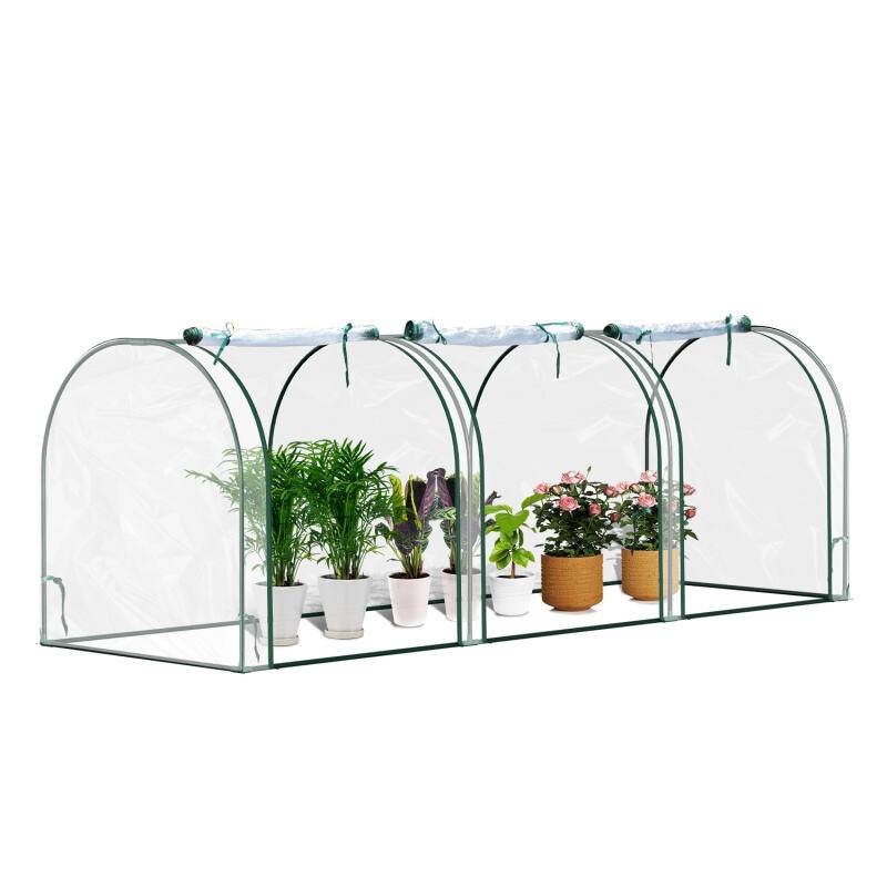 Foliengewächshaus, Gewächshaus, Treibhaus mit Tür, Frühbeet, Pflanzenhaus, Pflanzenaufzucht, Folie, Stahl, transparent, 270 x 90 x 90 cm