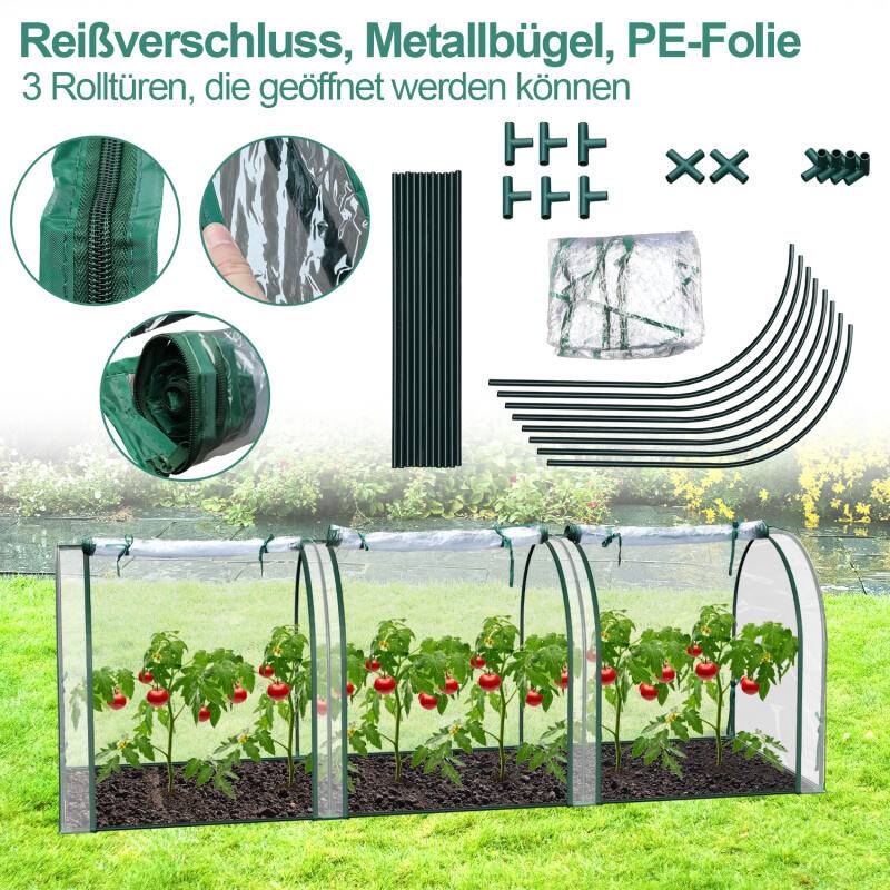 Foliengewächshaus, Gewächshaus, Treibhaus mit Tür, Frühbeet, Pflanzenhaus, Pflanzenaufzucht, Folie, Stahl, transparent, 270 x 90 x 90 cm