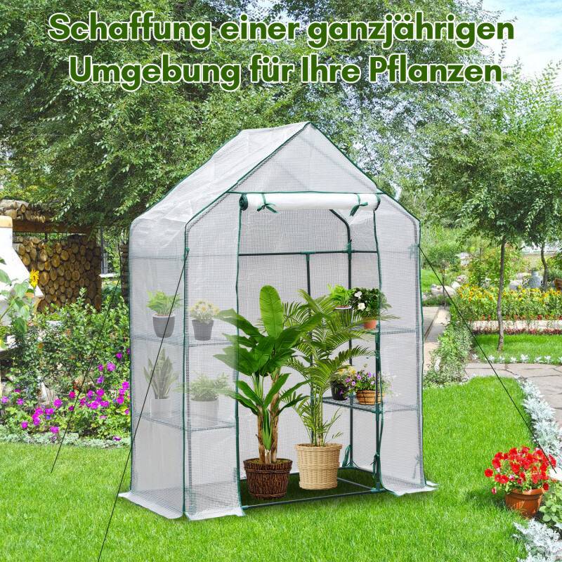 Foliengewächshaus Gewächshaus für Tomaten, mit Gitternetzfolie für Garten zur Aufzucht, Mehrweg,weiß.143x73x195 cm