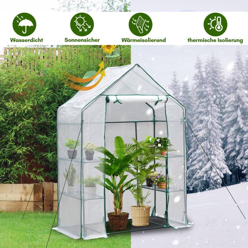 Foliengewächshaus Gewächshaus für Tomaten, mit Gitternetzfolie für Garten zur Aufzucht, Mehrweg,weiß.143x73x195 cm