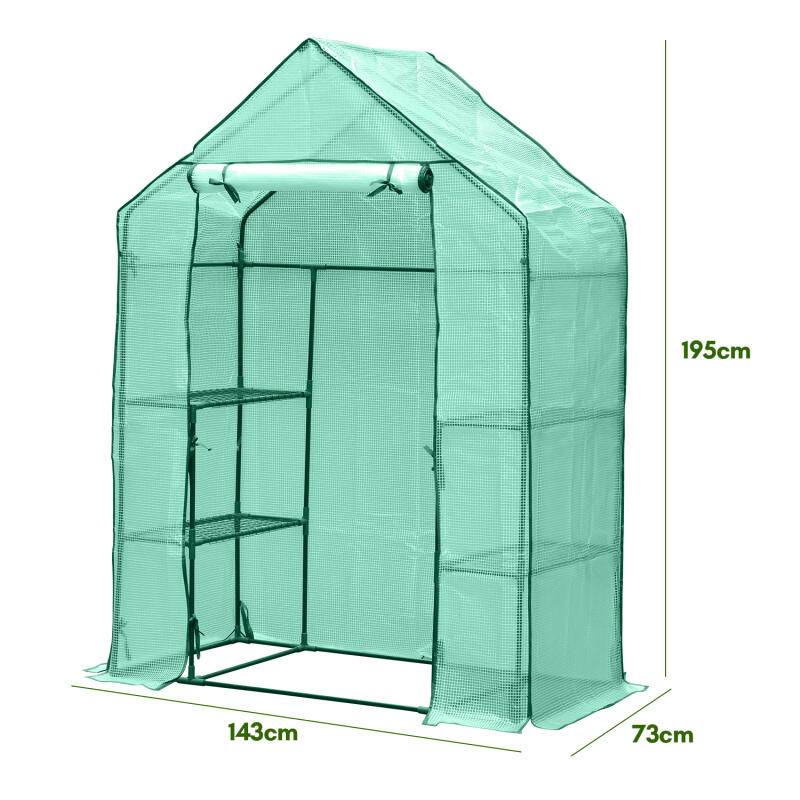 Foliengewächshaus Gewächshaus für Tomaten, mit Gitternetzfolie für Garten zur Aufzucht, Mehrweg,Grün,143x73x195 cm