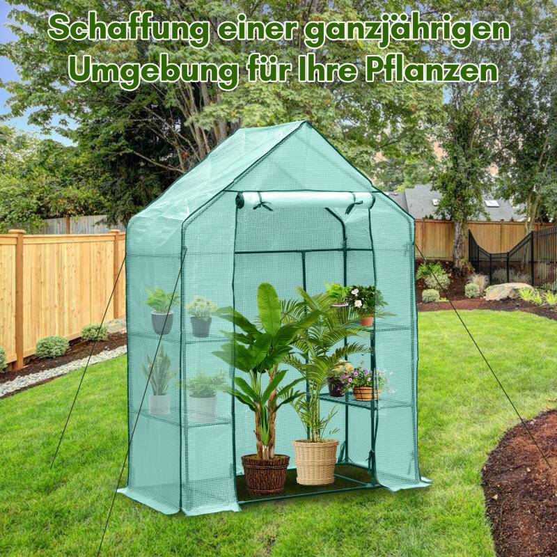Foliengewächshaus Gewächshaus für Tomaten, mit Gitternetzfolie für Garten zur Aufzucht, Mehrweg,Grün,143x73x195 cm