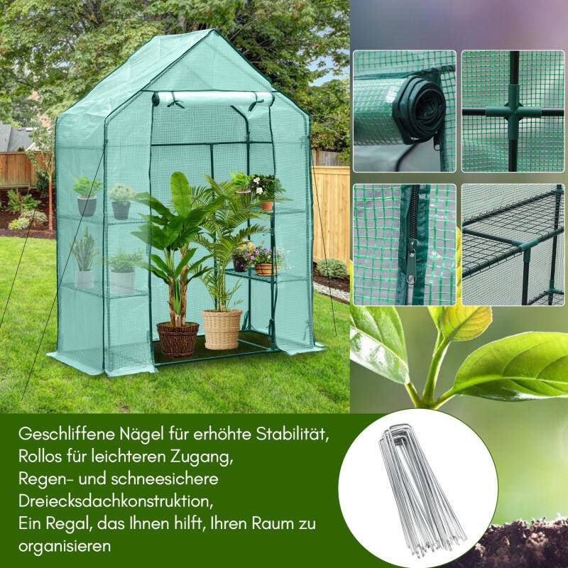 Foliengewächshaus Tomatengewächshaus 143x73x195 cm Gewächshaus Treibhaus,Grün Mehrweg