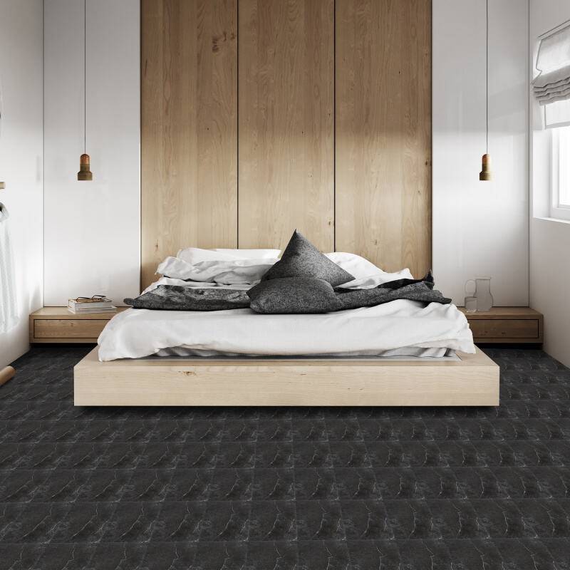 PVC Bodenbelag - Selbstklebende Fliesen - Betoneffekt - 30 cm x 30 cm x 1,5 mm - Dicke 1,5 mm - Schwarz -ca.4m² / 44 Fliesen