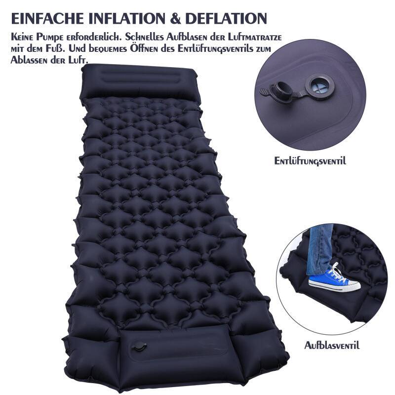 Camping Isomatte, Isomatte Camping Aufblasbar,8,5cm Dicke Isomatten Camping Ultraleicht mit Kissen Isomatte Selbstaufblare Schlafmatte für Camping