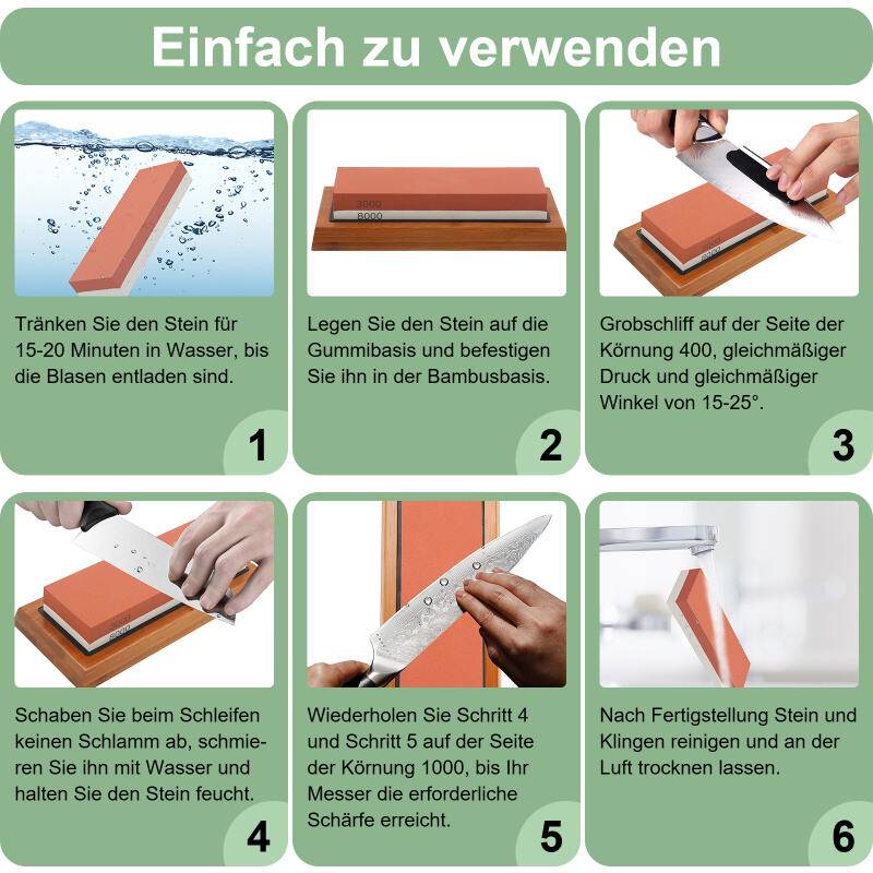 400/1000 3000/8000 Koernung Premium-Schleifstein-Schleifsteinsatz Idealer Schaerfer fuer alle Klingen Rutschfester Sockelschneider
