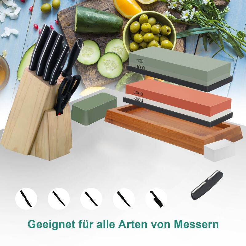 400/1000 3000/8000 Koernung Premium-Schleifstein-Schleifsteinsatz Idealer Schaerfer fuer alle Klingen Rutschfester Sockelschneider