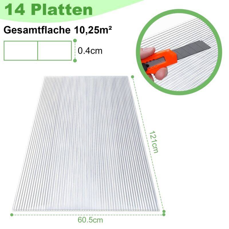 14x Doppelstegplatten 4mm Zuschneidbar 121x60,5cm Polycarbonat 10,25m² UV-beständig Klar Hohlkammerplatten Gewächshaus Platten Stegplatten