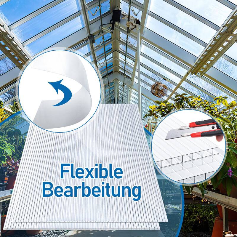 14x Polycarbonat Hohlkammerstegplatten 50x Edelstahl Gewächshausklammern 4mm 10,25 m² Doppelstegplatte 1210x605 Stegplatte Gewächshausplatte