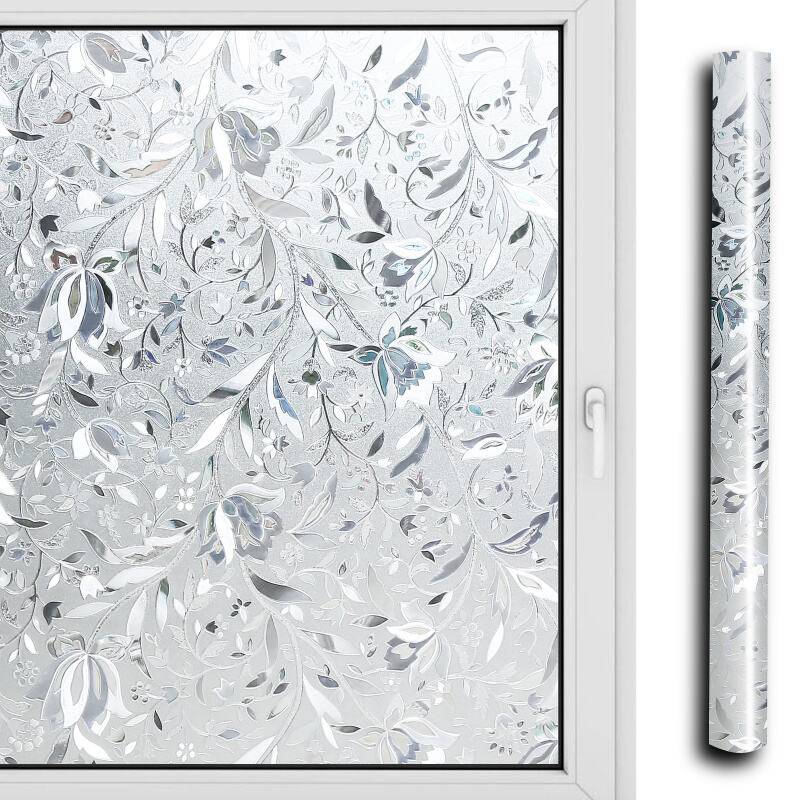 2x Fensterfolie 95% UV-Sonnenschutz Streifen Selbsthaftend Sichtschutzfolie Glasdekor (Blumenmuster,60x200cm)