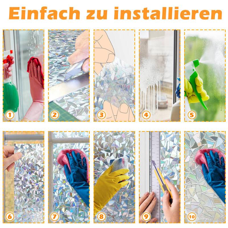 2x Fensterfolie 95% UV-Sonnenschutz Streifen Selbsthaftend Sichtschutzfolie Glasdekor (3D-Laser,90x200cm)