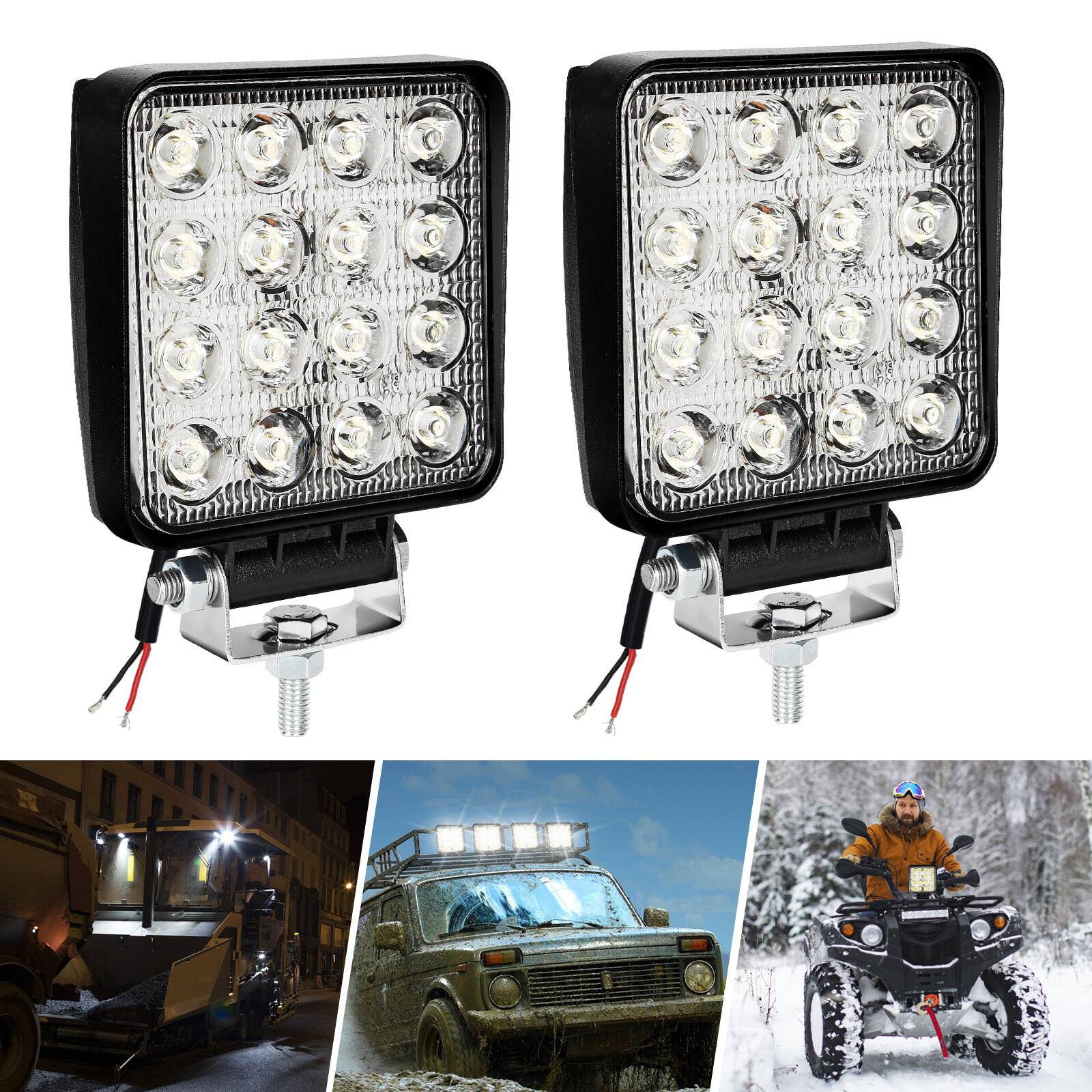 SWANEW LED Arbeitsscheinwerfer 48W LED Scheinwerfer Rechteck IP67 Wasserdicht 12V 24V für LKW,Offroad, SUV, ATV,traktor Rückfahrscheinwerfer 2 Stüc