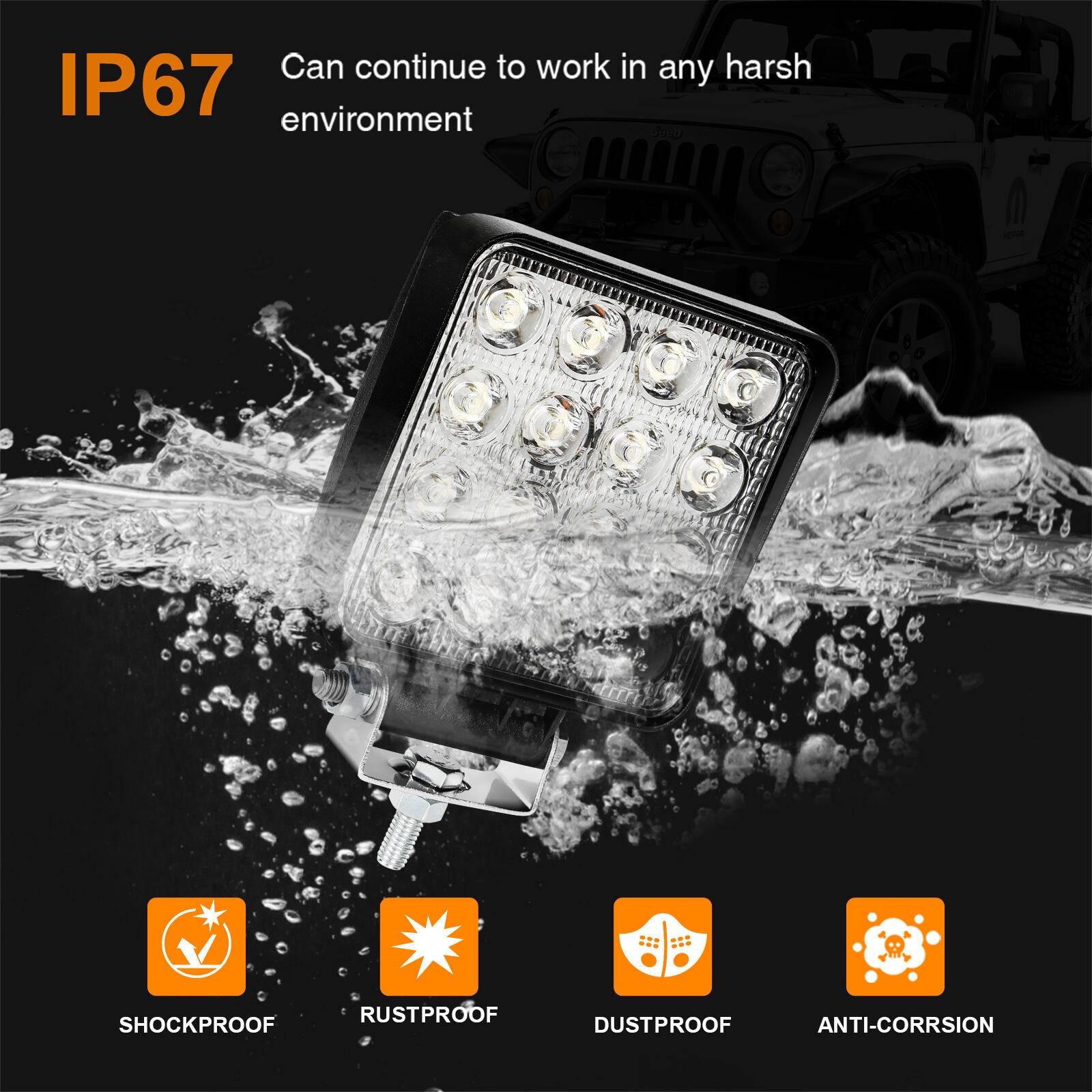2 Stück LED Arbeitsleuchte LED Arbeitsscheinwerfer 48W 10-30V DC KFZ Scheinwerfer IP67 Offroad JEEP, Halogen, Neutralweiss, Leistungsstarkes Licht