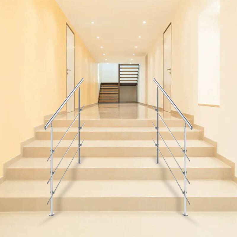 Treppengeländer Geländer Edelstahl 80 cm 3 Querstreben Ø 42mm für Innen und Außen Garten Treppenhaus
