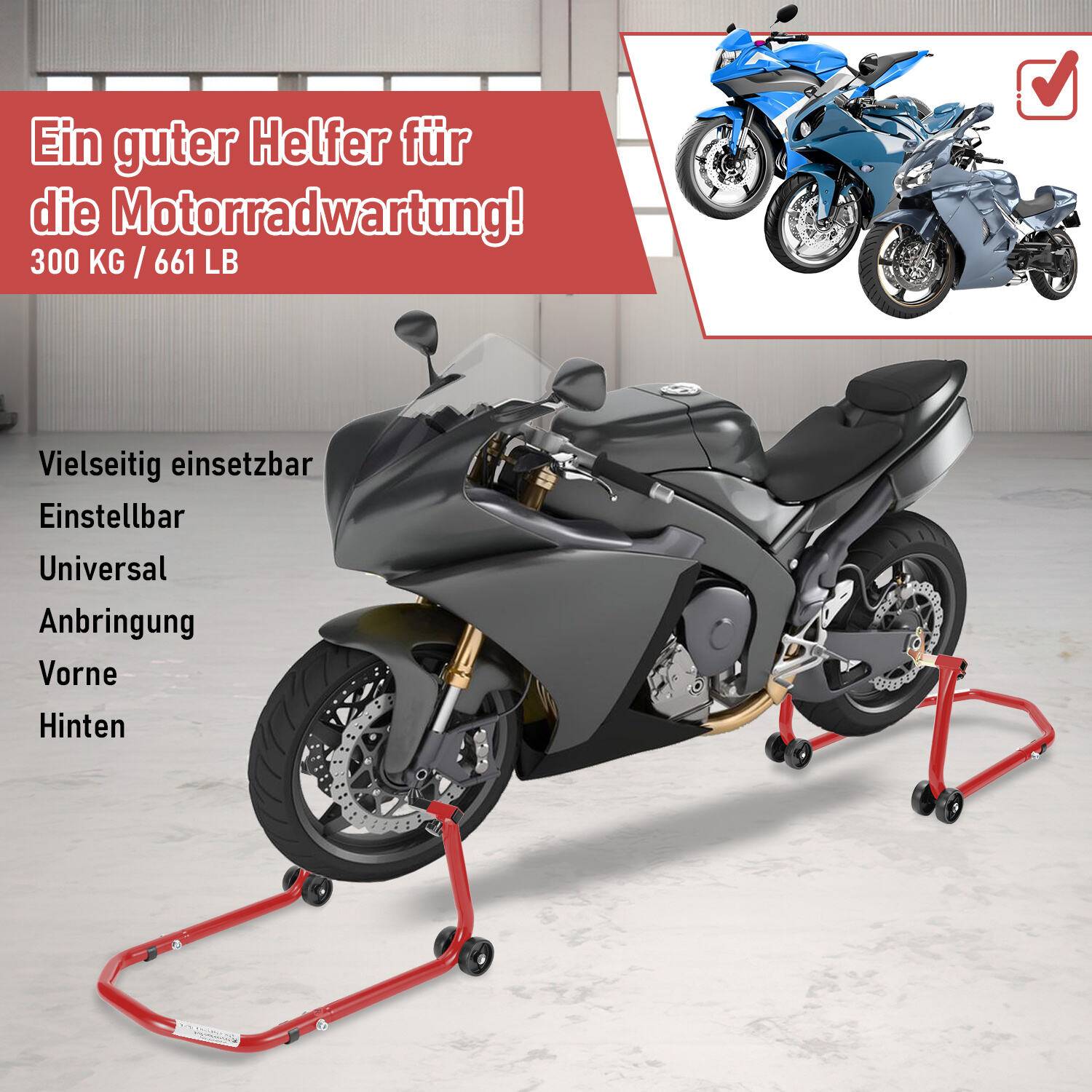 Motorradträger Transportträger für verstellbare Hinterradbreite, für fast alle Motorräder