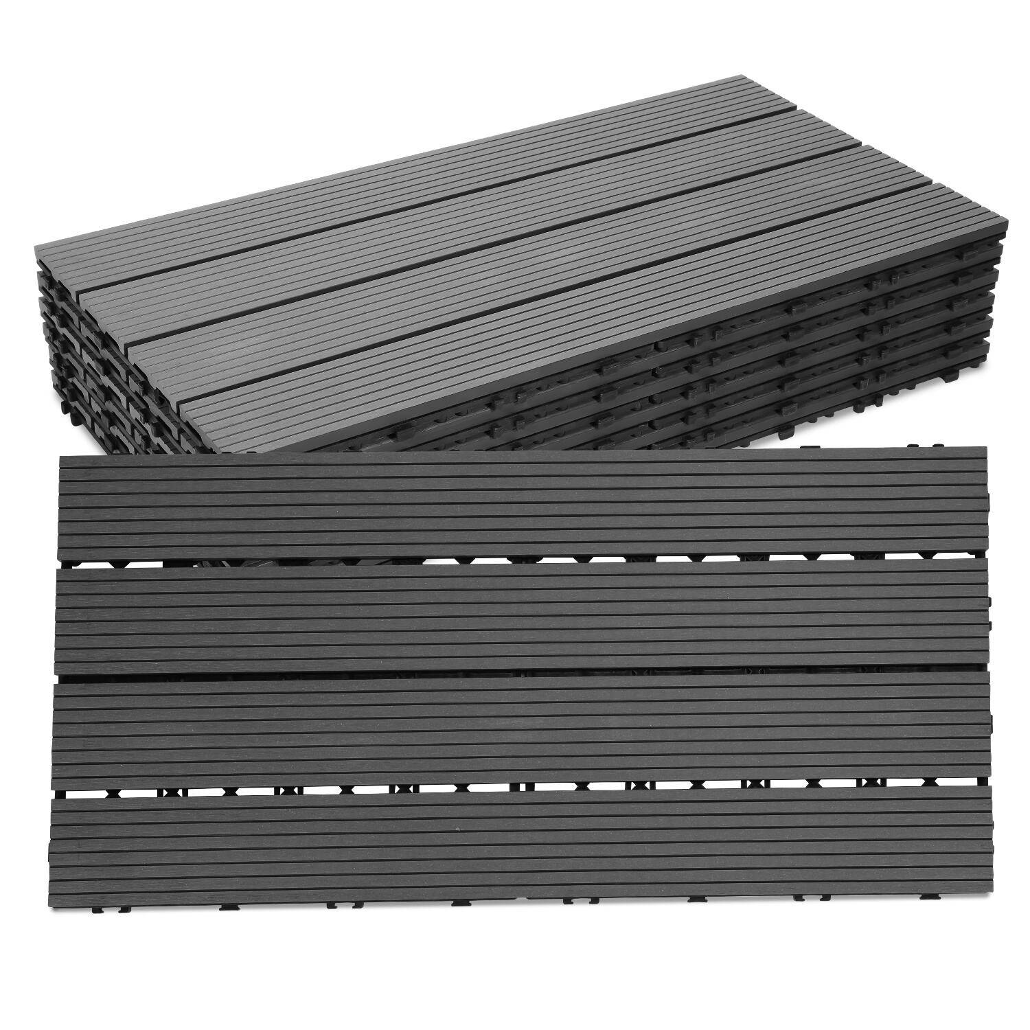 SWANEW Terrassenfliesen Holzfliesen WPC Fliesen 6er Kunststoff 2m² Garten 60x30cm Klickfliese Bodenbelag mit Drainage Anthrazit-grau
