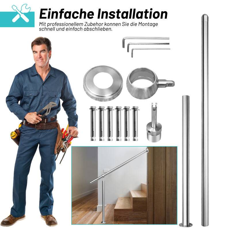 Eingangsgeländer Geländer und Handläufe 160cm Edelstahl Handlauf Wandhandlauf Treppengeländer Außen Innen Treppenhaus