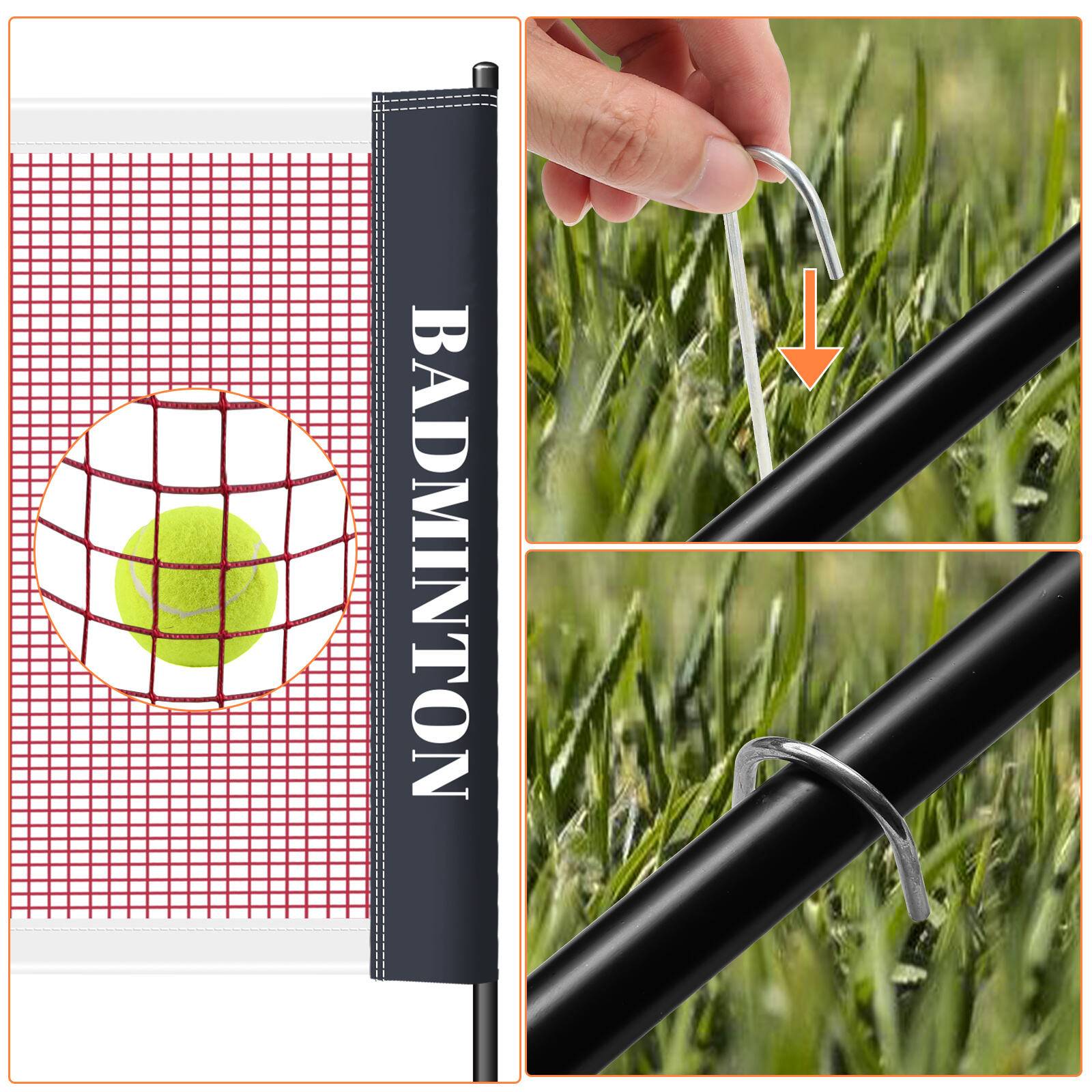 Badmintonnetz Tennisnetz Federballnetz Volleyballnetz Tragbares Trainingsnetz Höhenverstellbar mit Tragetasche 510cm breit