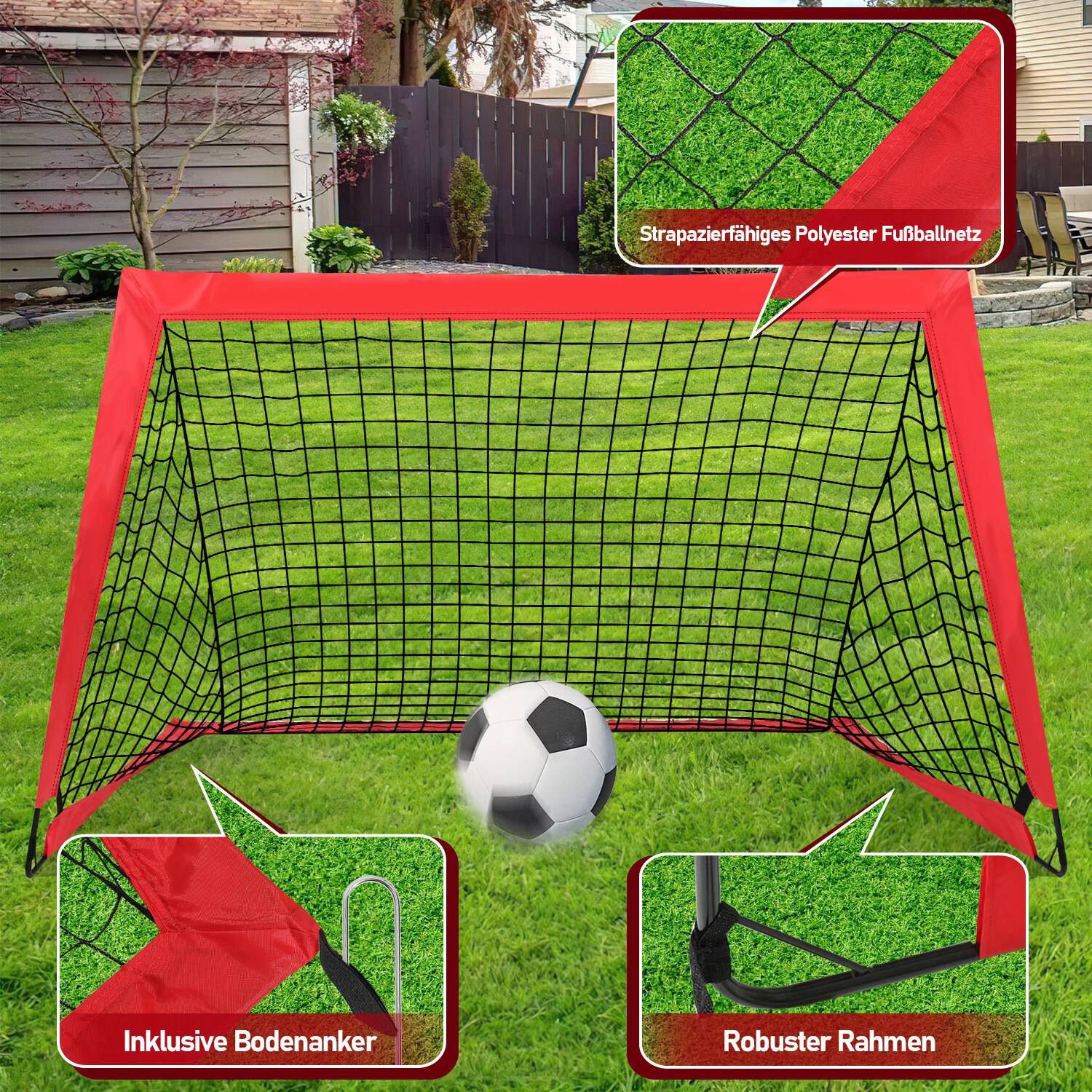 Fußballtor Faltbares 2er Set, Tragbares Fußballnetz Mini Fußball Tor für Kinder 120 x 90 x 90 cm