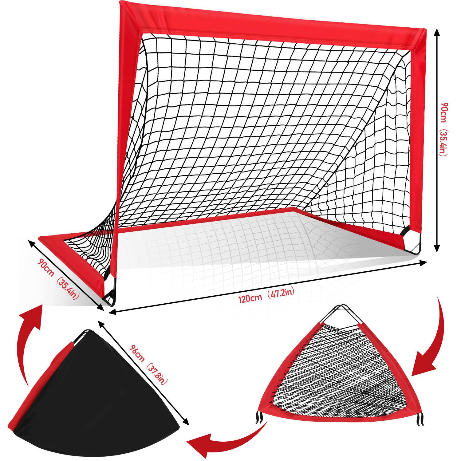 Fußballtor Faltbares 2er Set, Tragbares Fußballnetz Mini Fußball Tor für Kinder 120 x 90 x 90 cm