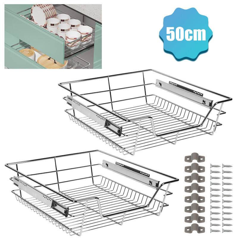 6X Küchenschublade Schrankauszug Korbauszug Teleskopschublade Vormontiert Verchromt Silber 50CM