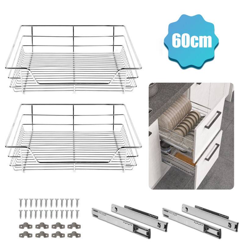 6X Küchenschublade Schrankauszug Korbauszug Teleskopschublade Vormontiert Verchromt Silber 60CM